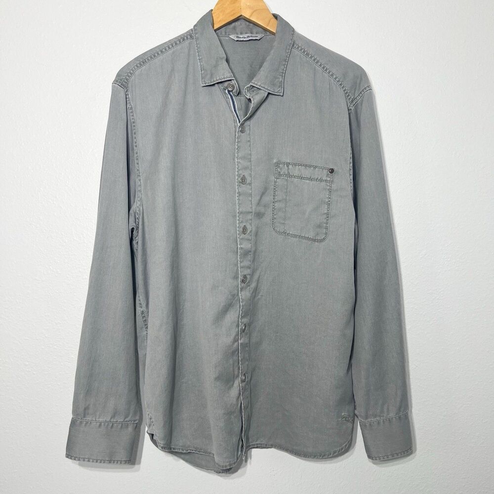 Tommy Bahama Button Down Shirt Large Gray Soft Casual Long Sleeve Top Lux